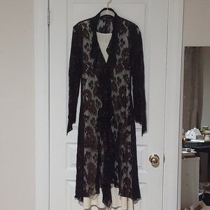 CASADEI Black and Copper Lace Ruffle Front Duster